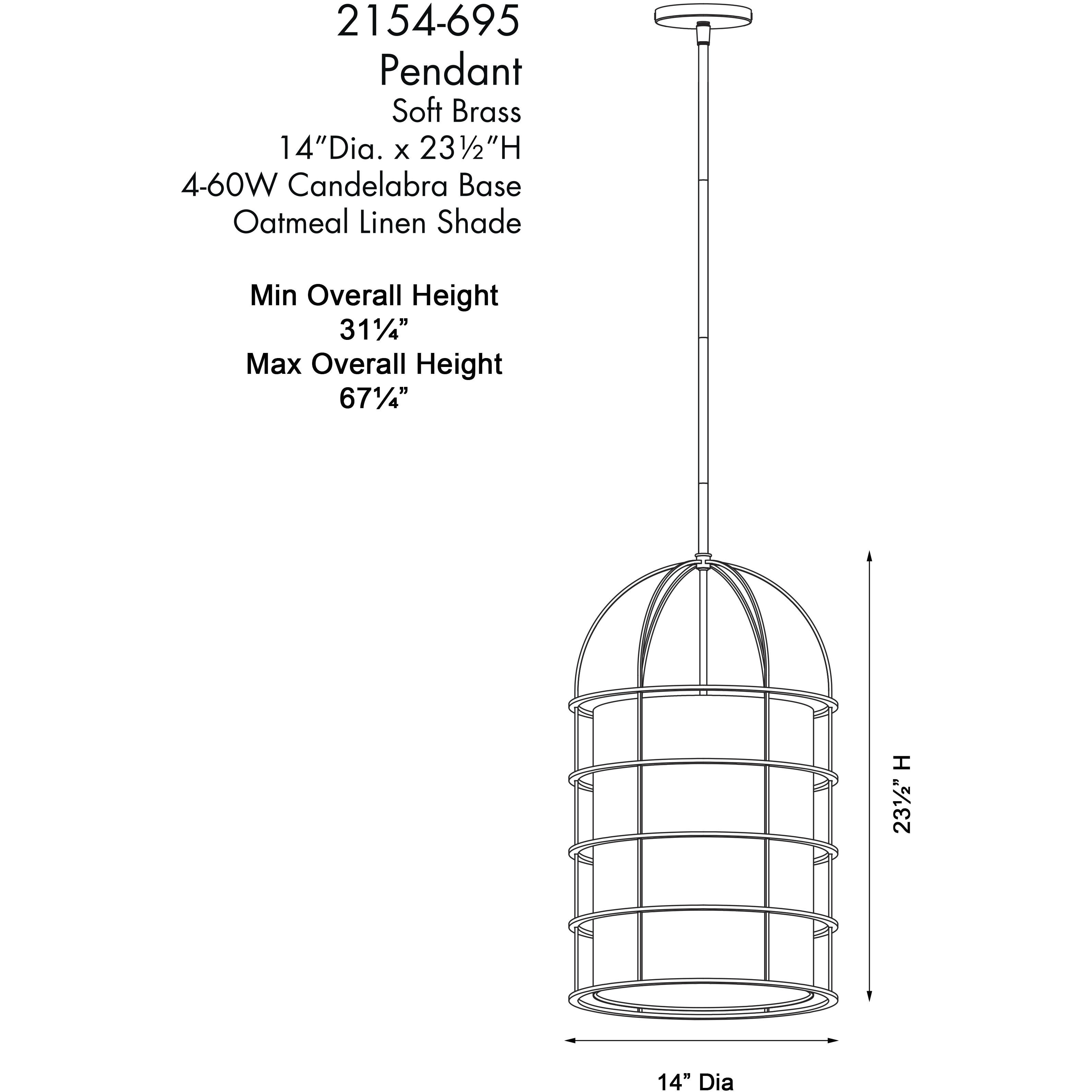 Gateway Park 4 Light 14 inch Soft Brass Pendant Ceiling Light